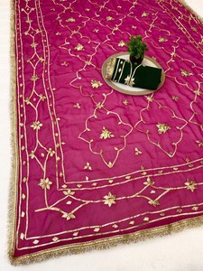 Sari en soie avec broderie dorée pour femmes, tenue de mariage indienne et pakistanaise, robe traditionnelle longue jusqu'au sol - Product Image 2