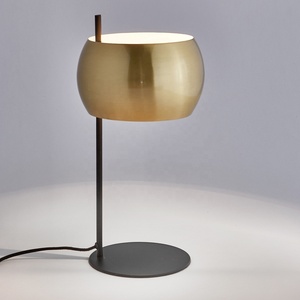 Lampe de table en métal Aurora Halo avec abat-jour globe flottant, finition brossée, base robuste, lumière ambiante chaude, accent élégant - Product Image 3