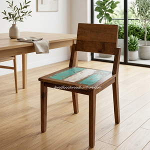 Silla de Comedor Rústica Hecha a Mano, Resistente, para Interiores, de Madera de Barco Reciclada, Ecológica, Color Natural, para Resort, Casa, Villa - Product Image 5