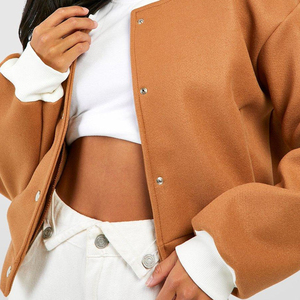 Top Trendy Women's Varsity Jacket Solid Color Full Sleeve Drop Shoulder Cropped Fit Button Winter Wear Cotton White <b>Pants</b> Outfit - Product Image 5