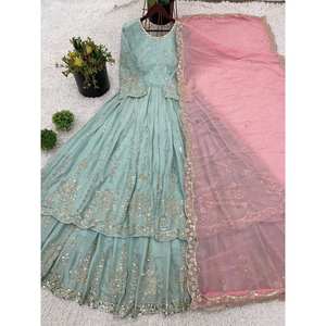 Hermoso conjunto de ropa de fiesta tamaño XL parte superior inferior Dupatta - Product Image 4