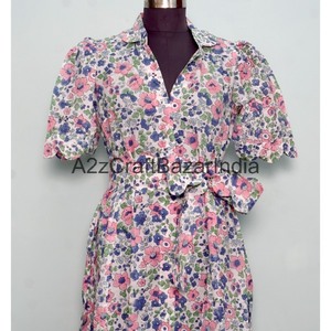 Vestido Maxi de Verano con Estampado Floral, 100% Algodón, Cuello en V, Elegante, para Oficina, Moda Femenina - Product Image 3