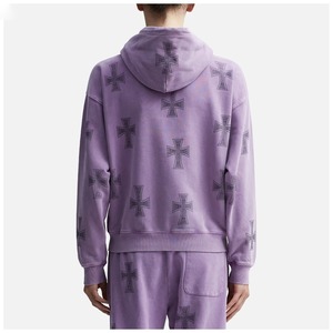 Men's <b>Zip</b>-<b>Up</b> Spandex/Cotton Terry Fabric Regular Fit Waterproof Hip Hop Style Rhinestone Printed Custom Heavyweight Hoodie - Product Image 4