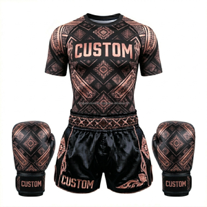 Muay Thai <b>Shorts</b> Rashguard Training Set OEM Custom Logo Sublimation Breathable <b>Polyester</b> Spandex BJJ Gym Wear Bulk - Product Image 3