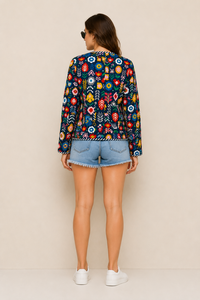 Veste en coton brodée à la main pour femmes |   Veste courte ethnique bohème florale |   Manteau décontracté matelassé artisanal tendance - Product Image 2