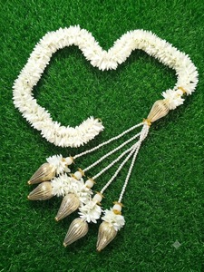 Handmade Fabric Jasmine Flower Hanging with Pearl and Golden Tassels for Wedding Backdrop Festive Home & <b>Door</b> Entrance Decor - Product Image 1