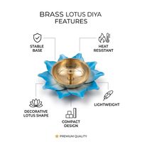 AG Elements - Diya traditionnel en laiton pour le festival Diwali, lampe à huile de 3 pouces, motif lotus bleu, artisanat décoratif, Art Déco