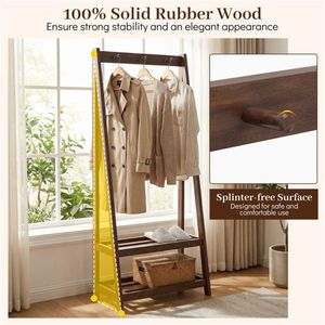 100% Solid Rubber Wood Freestanding Coat Rack a Frame Stable Garment Hanger with 3 <b>Hooks</b> and 2 <b>Shelves</b> - Product Image 4