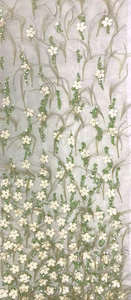 Tissu brodé de fleurs 3D exquises avec perles, dentelle en maille bleue scintillante à sequins pour robes de mariée de luxe et tenues de cérémonie - Product Image 3