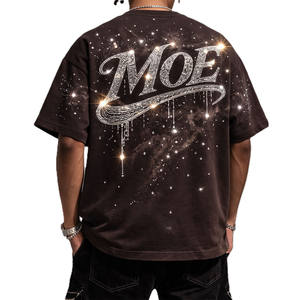 Camiseta de Hombre Estilo Urbano de Algodón Lavado Vintage con Detalles de Pedrería de Alta Densidad, Producción Personalizada OEM al por Mayor, Camiseta Unisex Oversize - Product Image 3