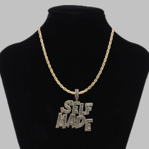 SELF Made Rhodium Plated Silver Iced Out <b>Letter</b> Pendant Necklace with Claw Setting for Men's Hip Hop Party Occasion - Product Image 3