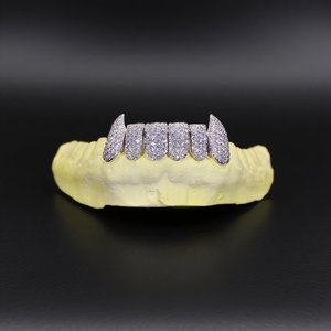 Grillz de Dientes Unisex Estilo Hip Hop con Diamantes en Forma de Espiga, Microincrustaciones y Corte Brillante Redondo, para Uso Diario, Joyería Corporal - Product Image 1