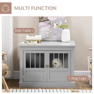 Cuccia per Cani in Legno Grigio Peltro, Lusso, per Razze Piccole, Tavolino con Tre Porte, Tubi in Acciaio Impermeabili, Gabbia in Plastica - Product Image 4