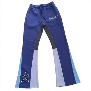 Pantalon de jogging évasé pour homme avec broderie étoile, taille élastique et cordon de serrage, design color block, décontracté - Product Image 1