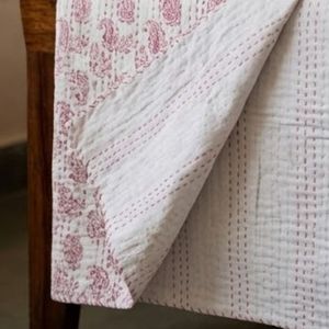 Luxury Cotton Sanganer Kantha Queen Size Throws Hand Block Printed Large Width Handmade Indian <b>Quilt</b> <b>Bedding</b> Home Textile - Product Image 3
