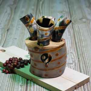 Juego de Cuerno de Buey Quemado Premium de 1 Pieza con Soporte, Hecho a Mano, Lujoso, Estilo Vikingo, Ecológico y Reutilizable - Product Image 1