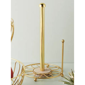 Luxury Natural White Marble <b>Paper</b> Towel Holder With Brushed Gold Stainless Steel Rod Modern Free Standing <b>Kitchen</b> Roll Stand - Product Image 2