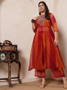 ชุดเดรส Anarkali ผ้าจอร์เจตต์ลายไล่สีสำหรับผู้หญิงจาก DEEBACO ความยาวระดับข้อเท้า พร้อมกางเกง Palazzo สไตล์ลำลอง ระบายอากาศได้ดี ชุดเซ็ตแฟชั่นทันสมัย - Product Image 6
