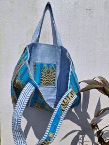 <b>Vintage</b> Lightweight Solid Color Cotton Quilted <b>Tote</b> <b>Bag</b> Handmade Zipper Shoulder Reusable Shopping Travel Market Everyday Carry - Product Image 3