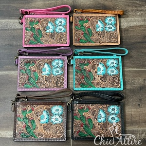 Premium Hand Tooled Genuine Leather Floral & Cactus Pattern <b>Women</b> Clutch Luxury Western Style <b>Wallet</b> ATM Credit Card Holder - Product Image 1