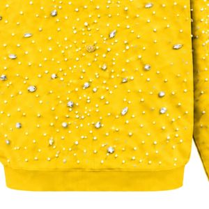 เสื้อฮู้ดซิปสีเหลืองทองประดับมุกและคริสตัลวิบวับ สไตล์ลำลองแนวสตรีทแวร์ แขนยาว มีกระเป๋า - Product Image 6