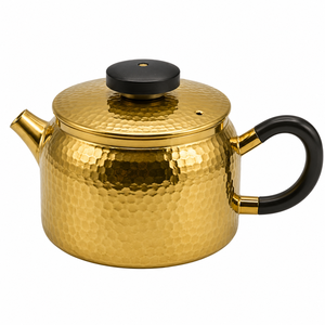 Théière traditionnelle chinoise en métal avec couvercle, texture martelée, design rond, poignée en métal pour le service du thé - Product Image 6