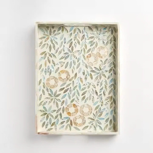 Rectangular Mother of Pearl Serving Tray Nacre Wood <b>Lap</b> Ottoman Tray Coffee <b>Table</b>, Luxury Decorative Handmade Eating Platters - Product Image 1