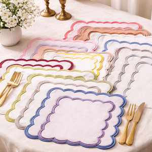 Luxury Pure Linen 45x45cm Scallop <b>Edge</b> Embroidered Napkin Handmade Dinner Table Napkin Wedding Hotel Airplane Table Home - Product Image 2