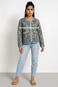 Chaqueta Acolchada Reversible con Estampado Floral y Bolsillos Bordados para Mujer, Estilo Flock Print, Transpirable, Ecológica, de Algodón Suave - Product Image 5
