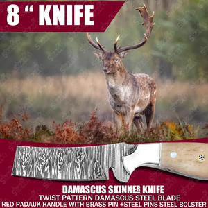 Cuchillo de caza y camping de hoja fija de acero de Damasco hecho a mano, estilo vaquero personalizado, con funda de cuero. - Product Image 5