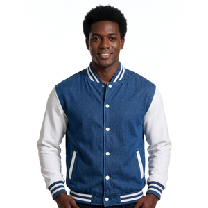 Chaqueta bomber personalizada con bordado varsity y letras, al por mayor, cuerpo de mezcla de lana con mangas en contraste - Product Image 1