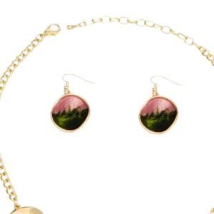 Conjunto de Collar y Pendientes con Disco Dorado en Degradado Rosa y Verde, Joyería de Moda para Mujer, Elegante Collar con Colgante, Accesorio de Regalo para Fiesta - Product Image 2