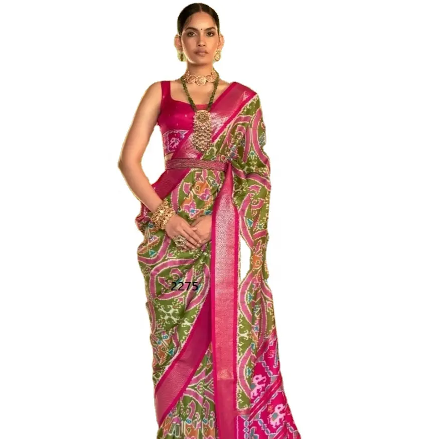 Alta Venda Mais Recente Design Mulheres Bandhani Saree Com Bordado Pesado Trabalho Tecido Confortável Saree da Índia 2023 DGB Exportação