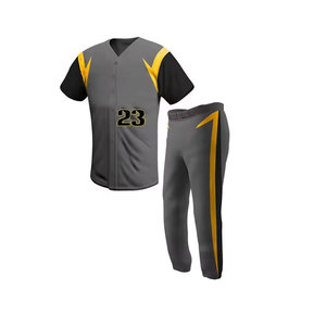Men's Baseball Uniform Set Gray Black Yellow V-Neck Jersey Pants Sublimated Print Moisture Wicking All Seasons Adult Size - Product Image 1
