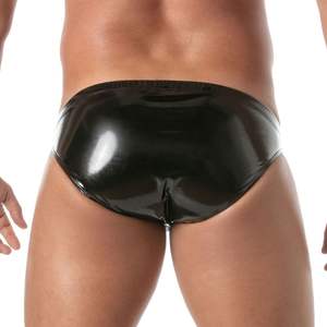 Bikini en vinyle zippé noir pour homme, vêtements de club fetish, sous-vêtements brillants ajustés - Product Image 5