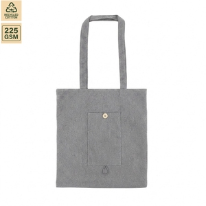 Sac de courses pliable en coton recyclé 225 GSM avec poche 38x42 cm, logo personnalisé, sac fourre-tout réutilisable, fabricant et fournisseur en gros - Product Image 1