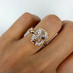 Anillo de compromiso para mujer de moissanita con corte cojín S925, engaste vintage con puntas, chapado en oro de 14k, piedra preciosa para regalo de aniversario de bodas - Product Image 6