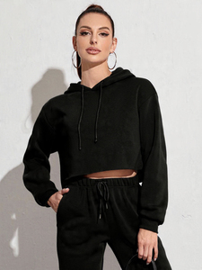 Women Lace Up Cropped Hoodie White Sweatshirt Drawstring Hood <b>Corset</b> Waist Long Sleeve Style Streetwear Pullover OEM Custom - Product Image 3