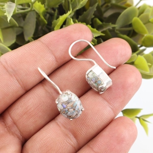 Boucles d'oreilles artisanales en turquoise éthiopienne grise, serties de pierres précieuses, en argent sterling 925 plaqué, pour femmes - Product Image 1