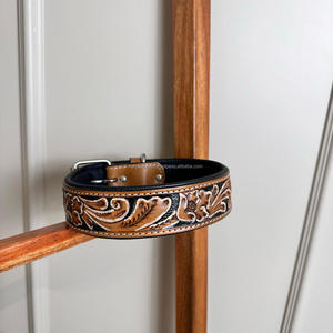 Personalized Hand Tooled Full Grain Leather Western Dog Collar Custom Genuine Leather Collar Floral Design Padded Dog Collar - Product Image 2
