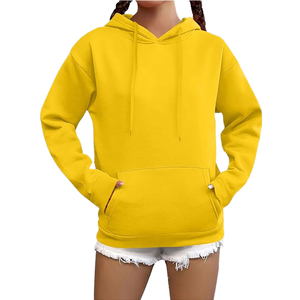 Sweat à capuche pull-over streetwear pour femme, gris chiné coréen, en molleton de coton tricoté, avec logo personnalisé, effet délavé à l'acide et badge imprimé, pour l'hiver - Product Image 3