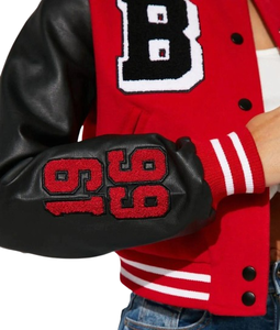 2025 Red Cropped <b>Varsity</b> <b>Jacket</b> Women Premium Quality Leather and Wool Baseball Letterman <b>Jacket</b> for Women's Long Sleeve <b>Jacket</b> - Product Image 5
