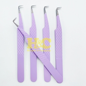 New Style Purple Tweezers Stainless Steel Eyelash Extension Tweezers Sustainable Rose Gold Anti-Slip Fiber Tip Lash Tweezers - Product Image 6