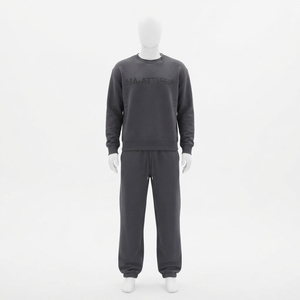 Men <b>Charcoal</b> Gray Sweatshirt <b>Jogger</b> Set Rhinestone Lettering Crewneck Matching Two Piece Tracksuit Streetwear - Product Image 3