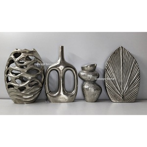 Modern Egg Shape <b>Set</b> of 2 Metal Handmade Decorative Flower <b>Vase</b> and Pots Gold and Silver Color Tabletop and Flooring - Product Image 3