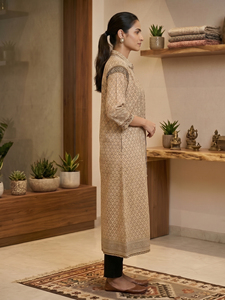 Wholesale Beige Color Floral Print <b>Shrug</b> Long Sleeves Turn Down Collar Open Front Pockets Direct Factory Wholesale <b>Shrug</b> Supply - Product Image 3