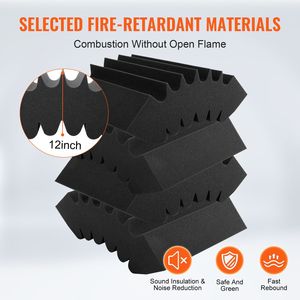 Set di 4 Pannelli Acustici in Schiuma ad Alta Densità, Resistenti al Fuoco, 16,5 X 6,3 X 12 Pollici, Pannelli Adesivi per Pareti Acustiche - Product Image 3