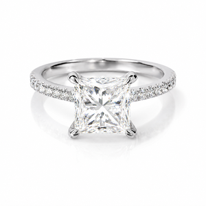 Anillos de diseño románticos de oro macizo de 10K con halo oculto de moissanita y diamantes, media eternidad, para promesa, compromiso, boda, regalos para fiestas - Product Image 6