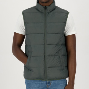 Chaleco Acolchado Verde Oscuro para Hombre, Cuello Mao, Cierre de Cremallera Reversible, Cortavientos, Ropa de Invierno Informal - Product Image 3