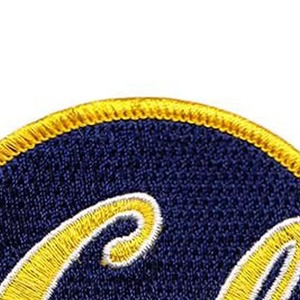 Patch logo brodé jaune et bleu en PVC 3D, tissu tissé gaufré en cercle, à coudre, avec options de forme et de matériau personnalisées - Product Image 3